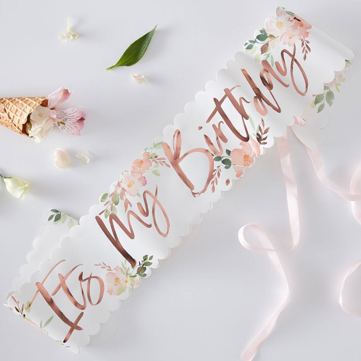 Rose Gold &apos;It&apos;s My Birthday&apos; Floral Party Sash