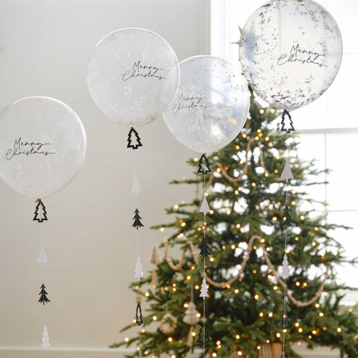 Merry Christmas Confetti Balloons with Tails - 12" Latex (5pk)