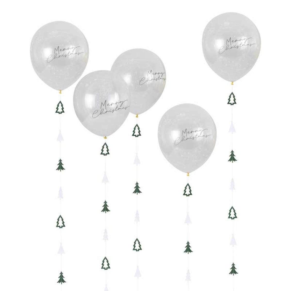 Merry Christmas Confetti Balloons with Tails - 12" Latex (5pk)