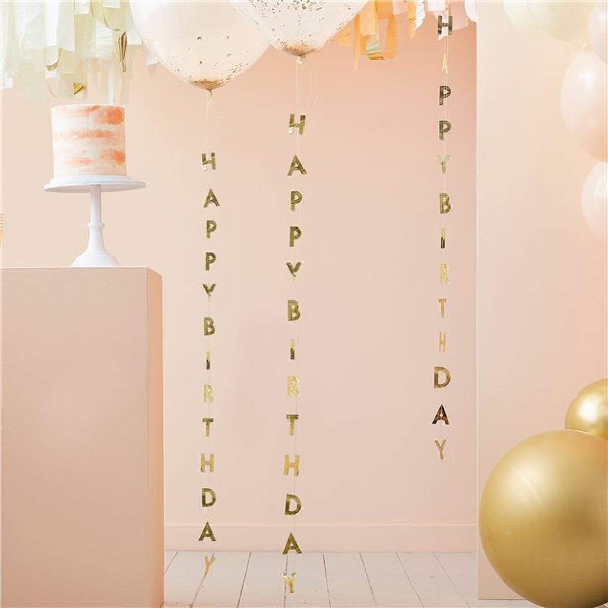 Mix It Up Gold Happy Birthday Foil Balloon Tails - 1m (5pk)