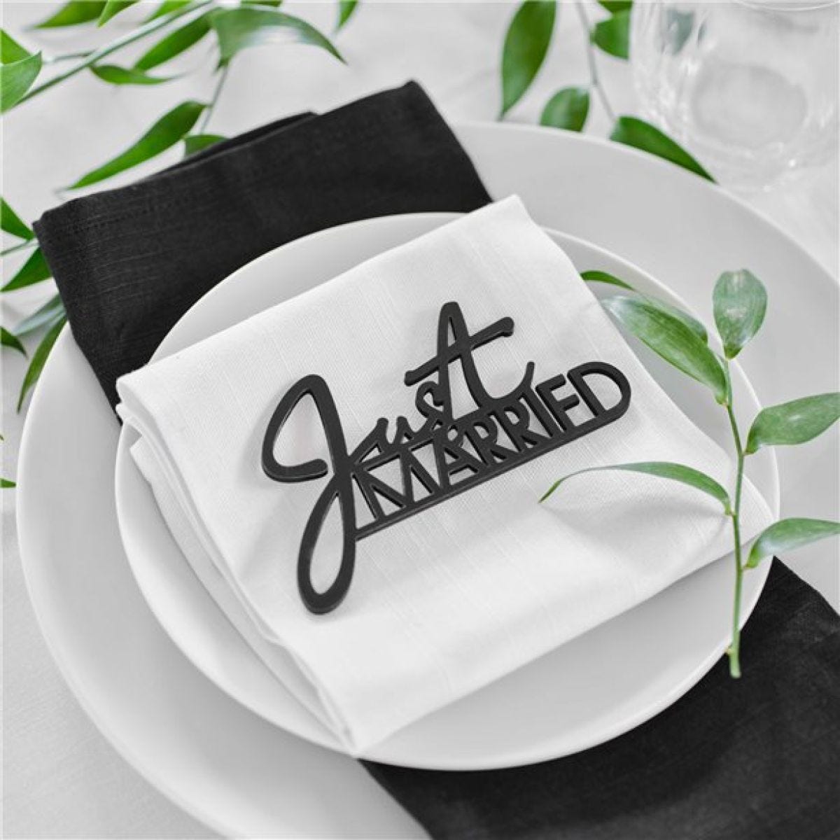 Contemporary Wedding Black Wooden &apos;Just Married&apos; Decoration (6pk)