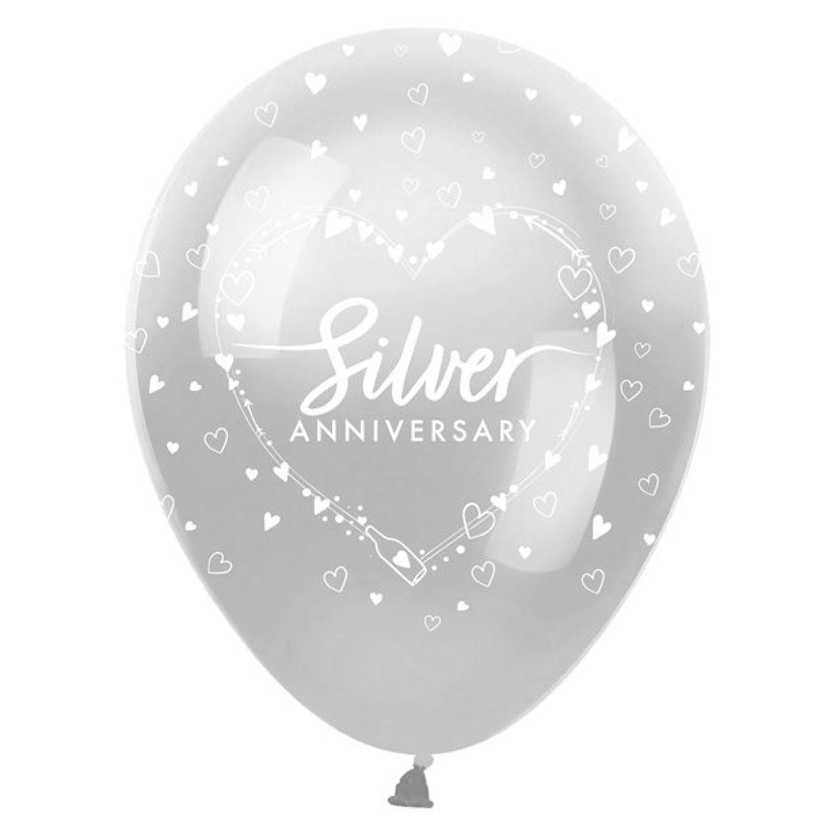 25th Silver Wedding Anniversary Balloons - 12" Latex (6pk)