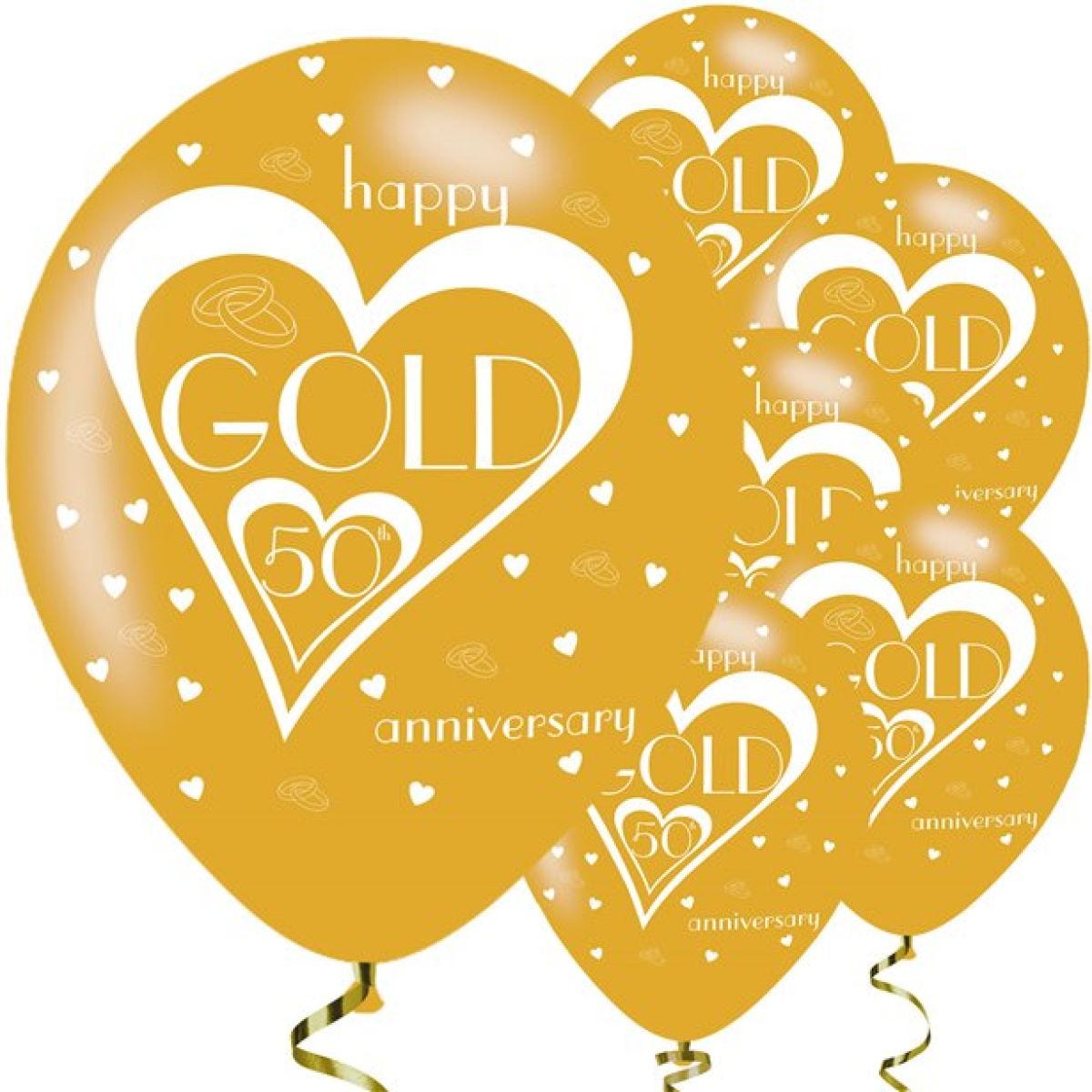 50th Gold Wedding Anniversary Balloons - 11&apos;&apos; Latex (6pk)