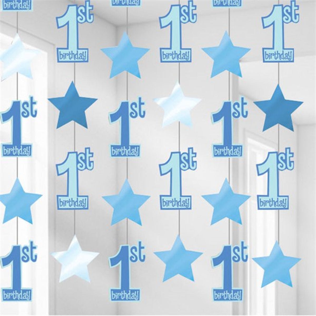 1st Birthday String Decoration Blue (6pk)