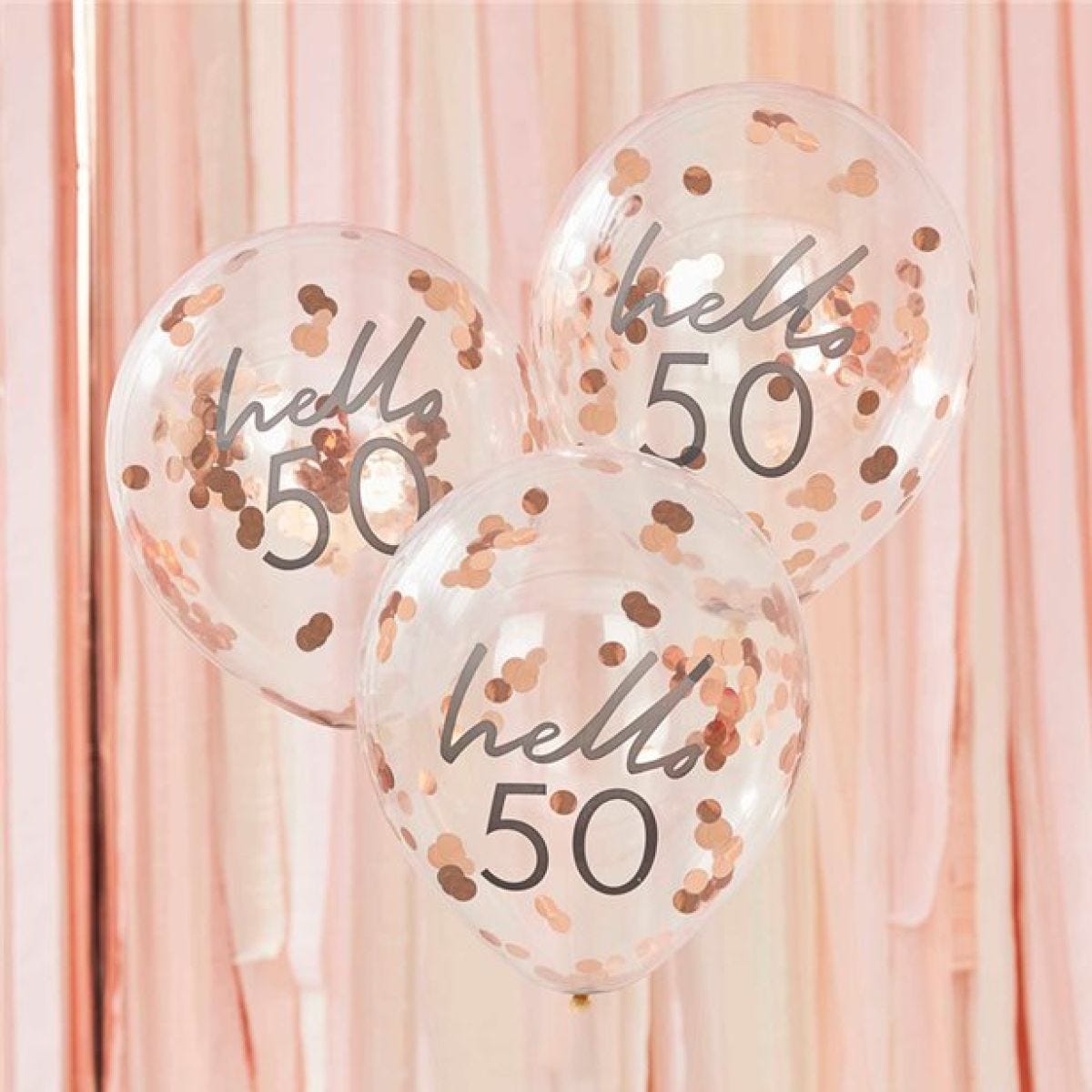 Hello 50 Rose Gold Confetti Latex Balloons - 12" (5pk)