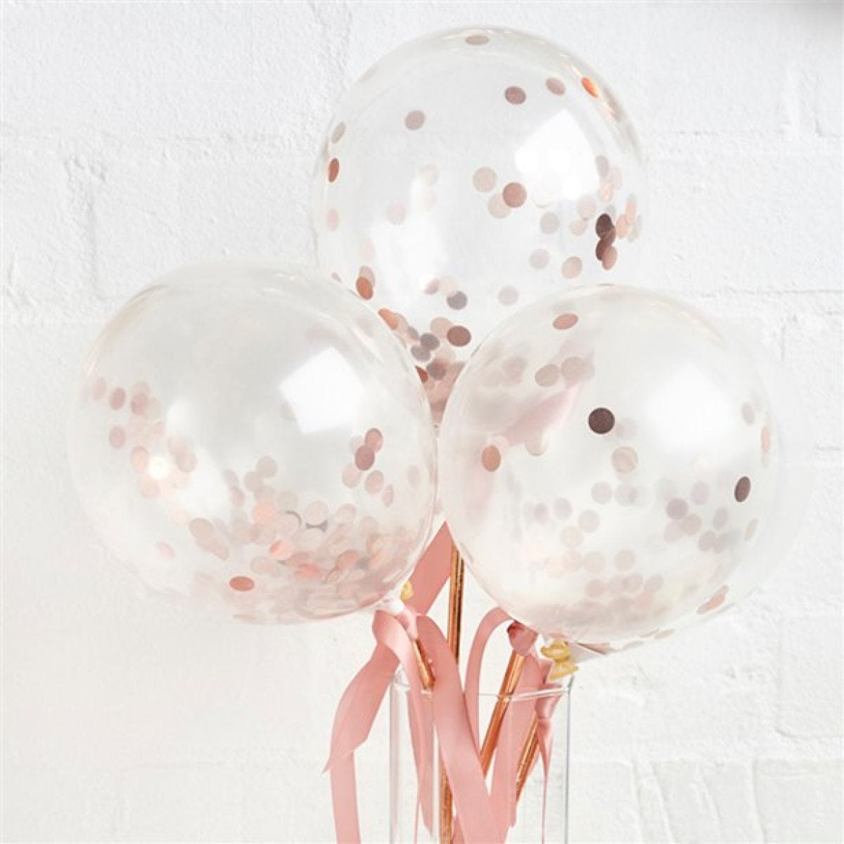 Rose Gold Mini Confetti Balloon Wands - 5" Latex (5pk)