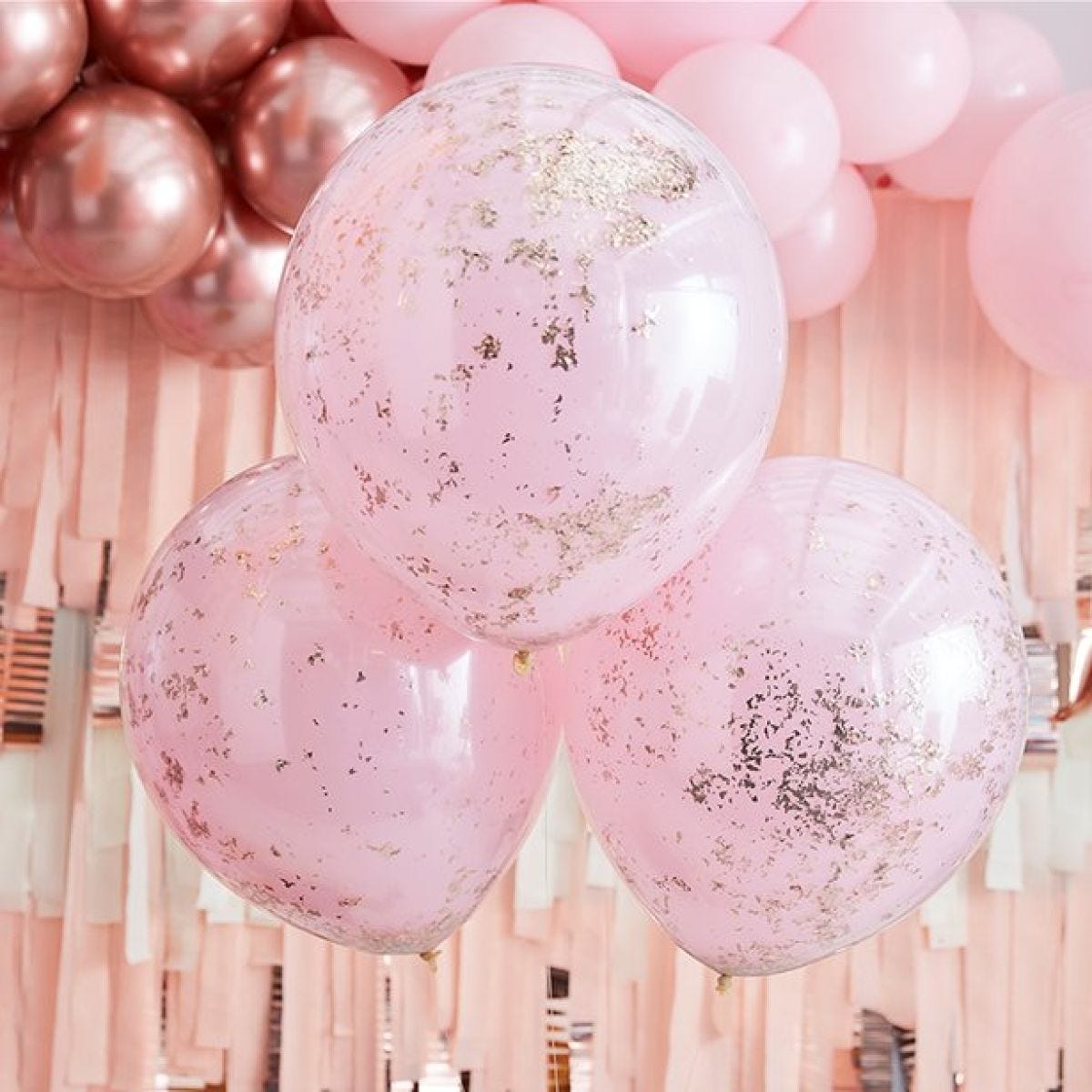 Double Layered Pink & Rose Gold Confetti Latex Balloons - 18" (3pk)