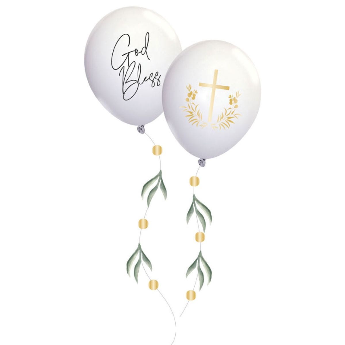 Botanical Celebration &apos;God Bless&apos; Balloons with Tails - 11" Latex (2pk)