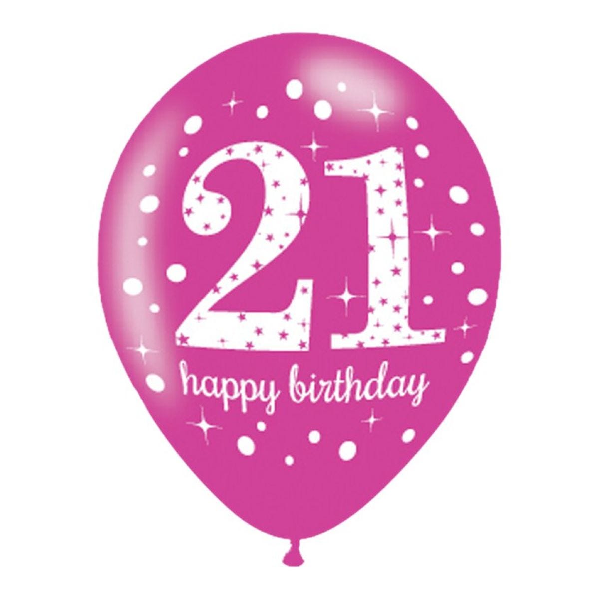Happy 21st Birthday Pink Mix Latex Balloons - 11" (6pk)