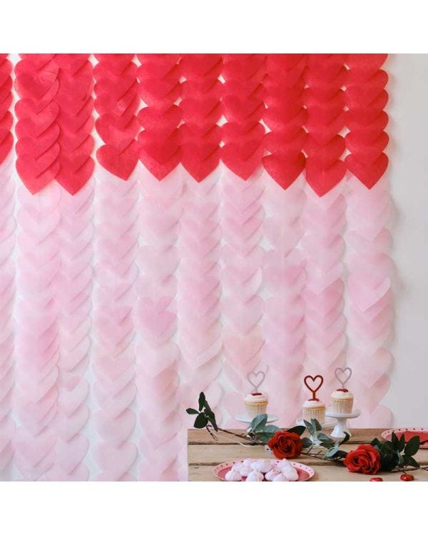 Red &amp; Pink Ombre Heart Tissue Paper Backdrop