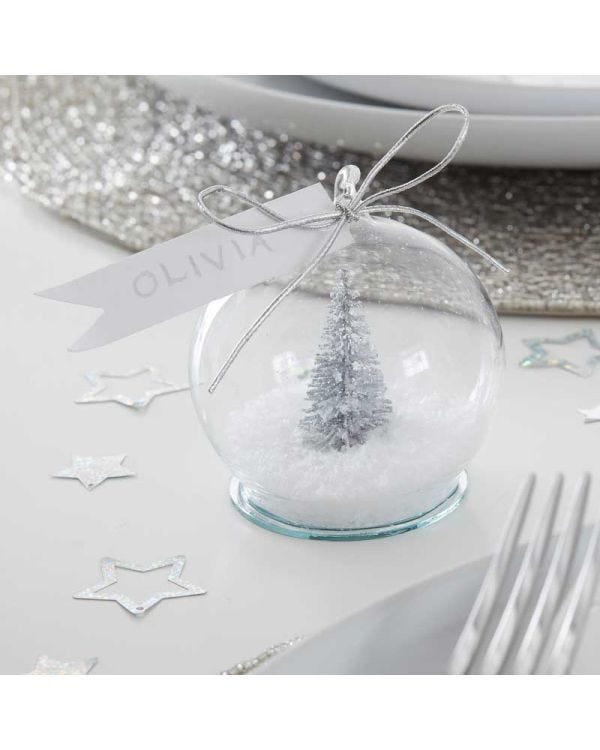 Silver Tree Snow Globe Christmas Place Cards - 6cm (4pk)