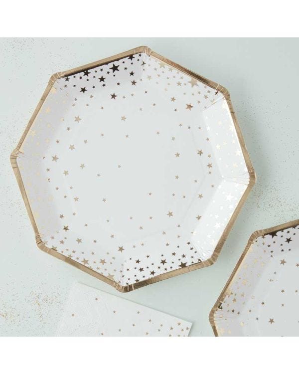Gold Foil Star Paper Plates - 23cm (8pk)