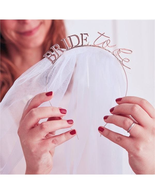 Rose Gold Metal Bride To Be Headband &amp; Veil - 55cm