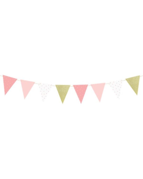 Pink &amp; Gold Paper Pennant Garland 1.3m