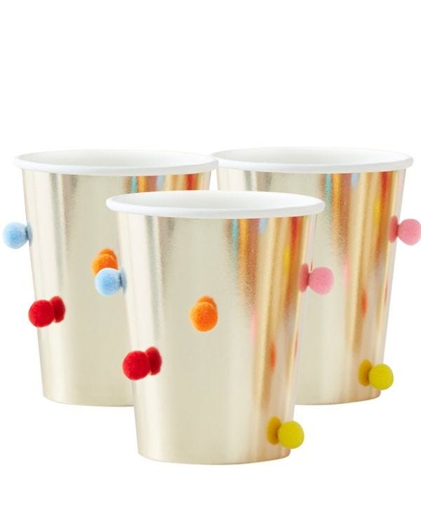 Mix It Up Rainbow Pom Poms Paper Cups - 255ml (8PK)