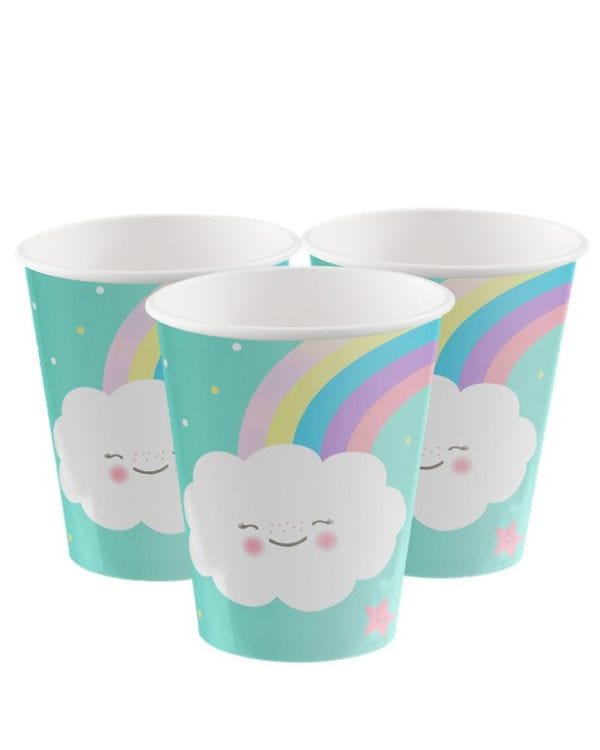 Rainbow &amp; Cloud Paper Party Cups 250ml (8pk)