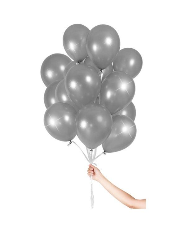 Silver Balloons with Ribbon - 9&quot; Latex (30pk)