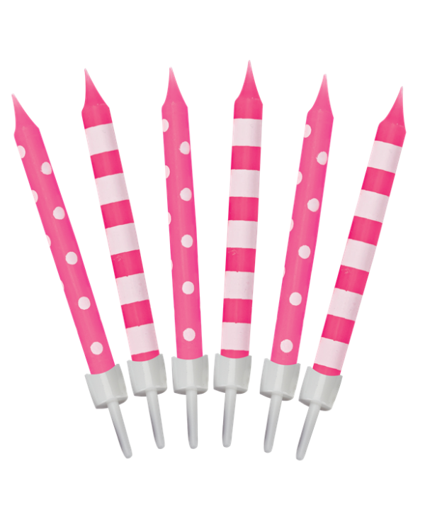 Pink Dots And Stripes Candles - 6cm (12pk)