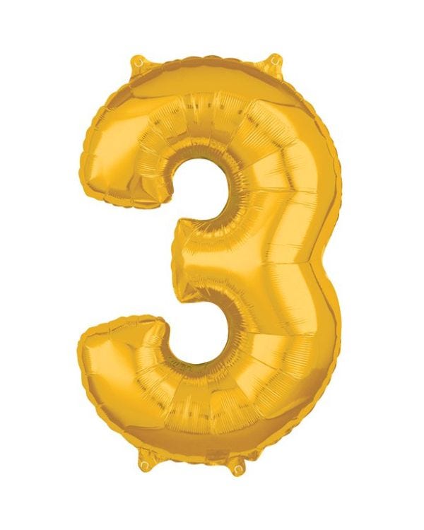 Gold Number 3 Balloon - 26&quot; Foil