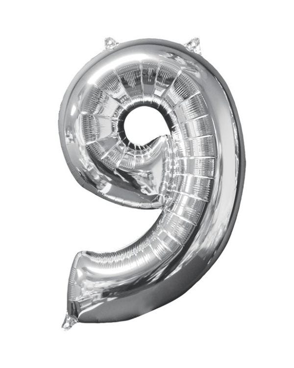 Silver Number 9 Balloon - 26&quot; Foil