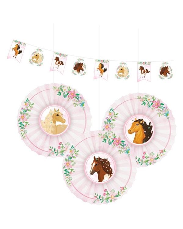 Beautiful Horses Decoration Kit - Banner &amp; Hanging Fans (4pk)