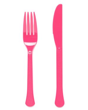 Bright Pink Reusable Plastic Cutlery Set (24pk)