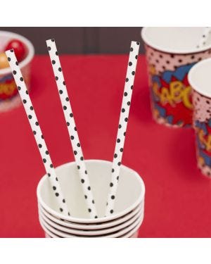 Black &amp; White Polka Dot Paper Straws (20pk)