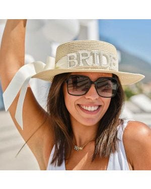 Straw Hat with Bride Pearl Letters