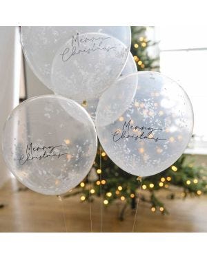 Merry Christmas Confetti Balloons with Tails - 12&quot; Latex (5pk)