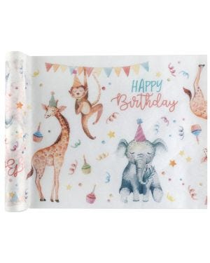 Animal Happy Birthday Fabric Table Runner - 5m
