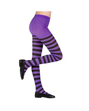 Black &amp; Purple Striped Tights - 11-14 Years