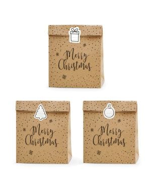 Merry Christmas Kraft Gift Bags - 27cm (3pk)