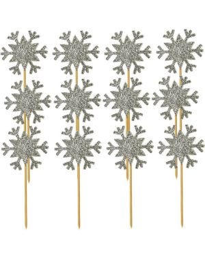 Glitter Snowflake Cupcake Toppers Silver (12pk)