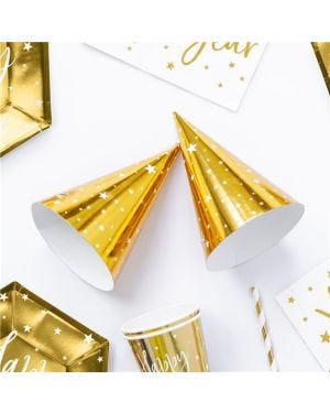 Metallic Gold Star Cone Hats (6pk)