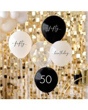 Champagne Noir 50th Birthday Latex Balloon Bouquet (5pk)