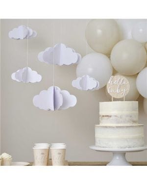 White 3D Clouds Paper Hanging Decorations (5pk)