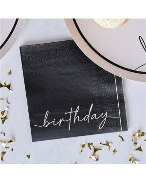 Black and Nude Birthday Cocktail Napkins - 25cm (16pk)