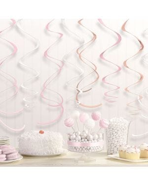 Rose Gold Blush Hanging Swirl Decorations - 56cm (12pk)