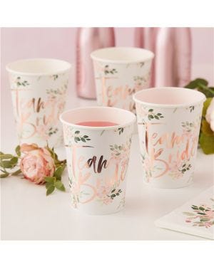 Floral Hen Party &#039;Team Bride&#039; Paper Cups - 255ml (8pk)