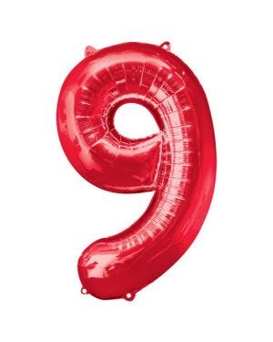Number 9 Red Foil Balloon - 34&quot;