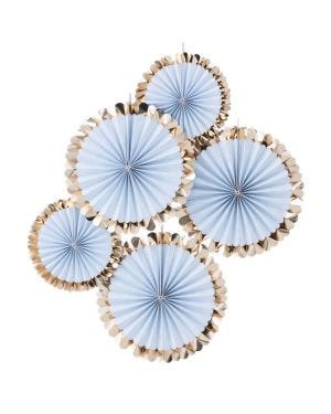 Gold Foiled Pastel Blue Paper Fan Decorations - 38cm (5pk)