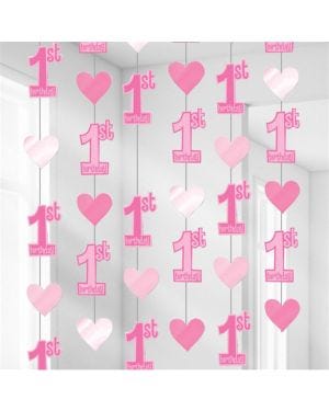Pink 1st Birthday String Decoration (6pk)
