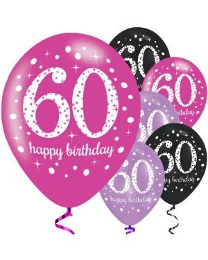 Happy 60th Birthday Pink Mix Latex Balloons - 11&quot; (6pk)