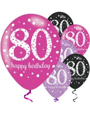 Happy 80th Birthday Pink Mix Latex Balloons - 11&quot; (6pk)
