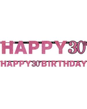 Pink &#039;Happy 30th Birthday&#039; Holographic Paper Letter Banner - 2m