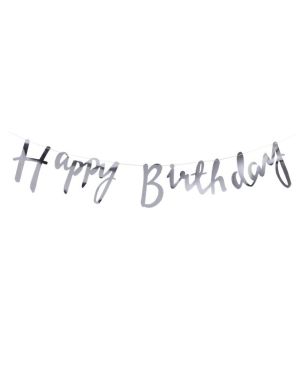 Silver &#039;Happy Birthday&#039; Paper Banner - 1.5m
