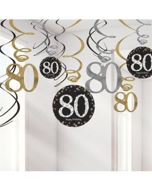 Sparkling Celebration 80th Birthday Hanging Swirls - 45cm (12pk)
