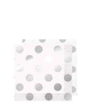 Metallic Silver Dot Beverage Paper Napkins - 25cm (16pk)