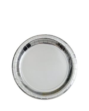 Metallic Silver Paper Dessert Plates - 17cm (8pk)