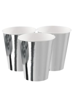 Silver Metallic Paper Cups - 250ml (8pk)